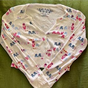 Skull floral graphic thermal long sleeve crop top